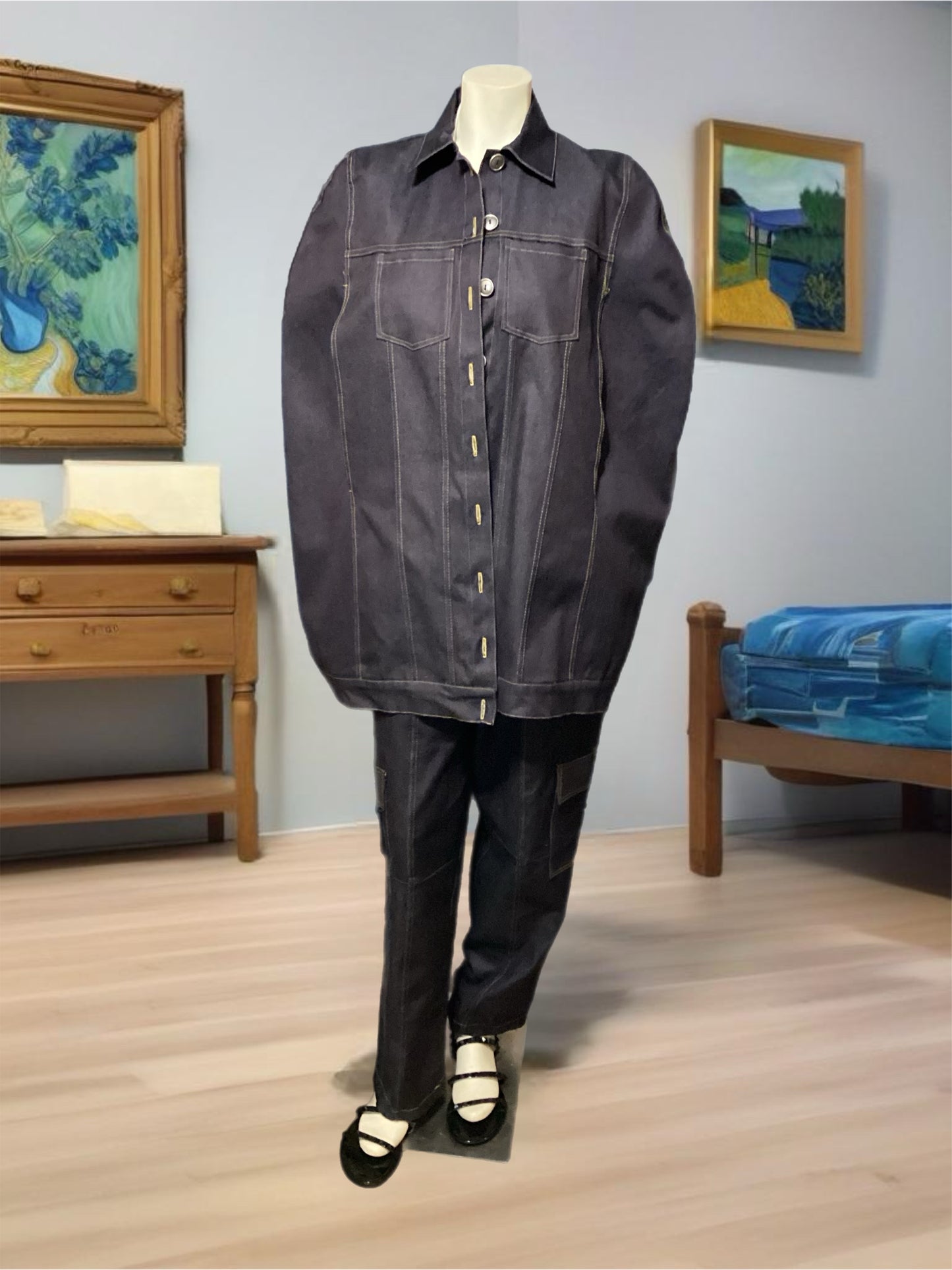 Caped Denim Pant Set