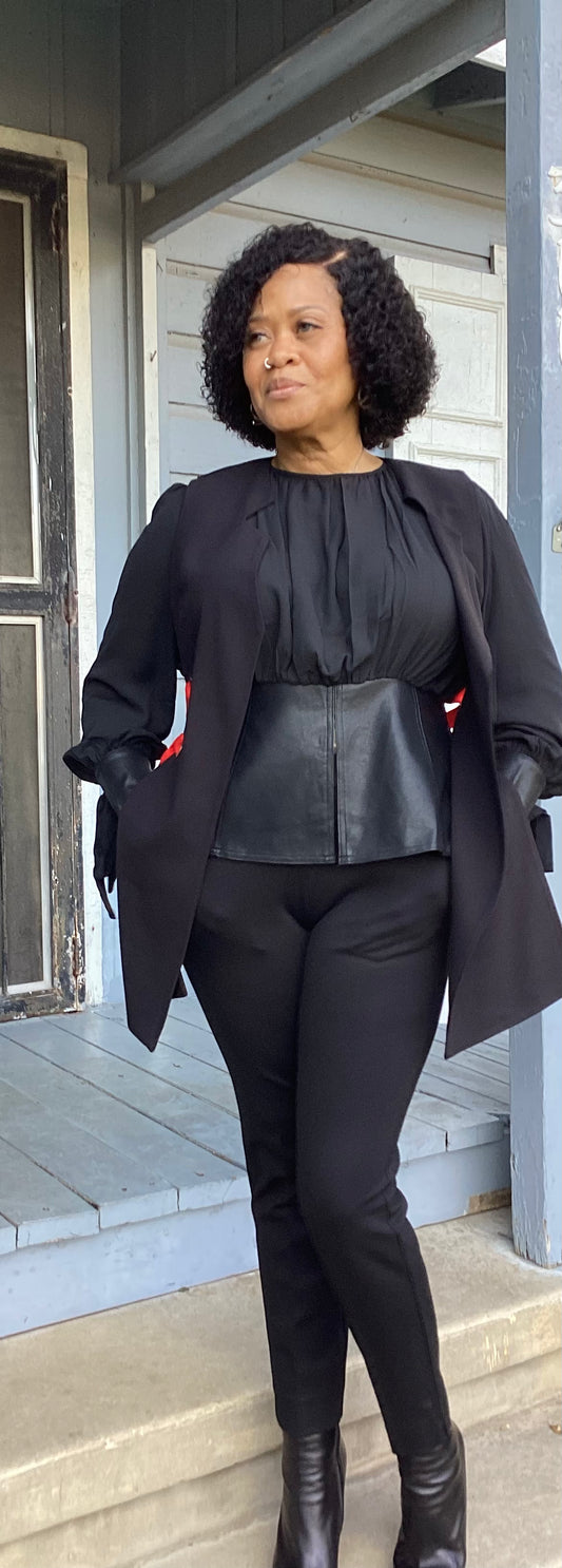 Pleated and Prim Faux Leather Top