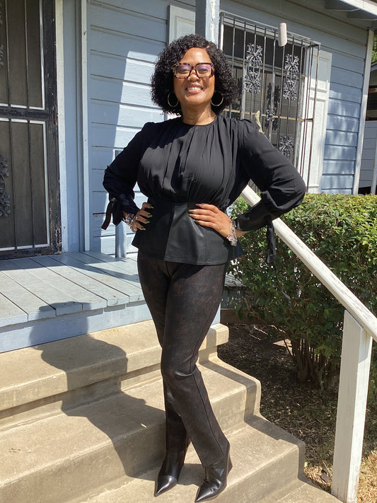 Pleated and Prim Faux Leather Top