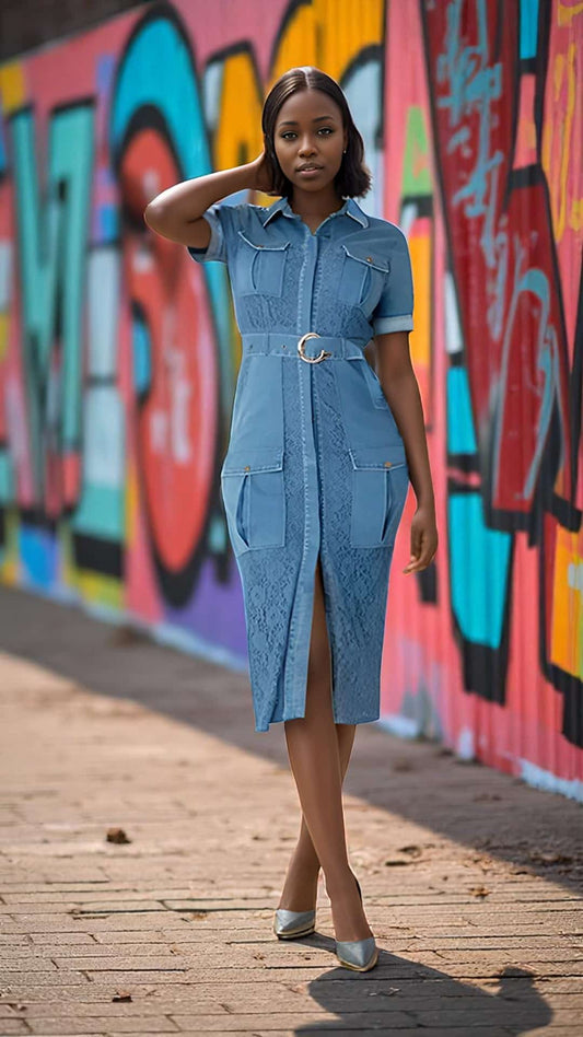 Denim n Lace Cargo Dress