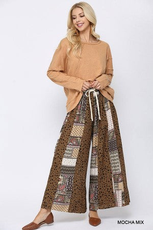 Mixed Print Wide Leg Pant