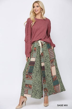 Mixed Print Wide Leg Pant