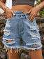 Distressed Raw Hem Denim Shorts