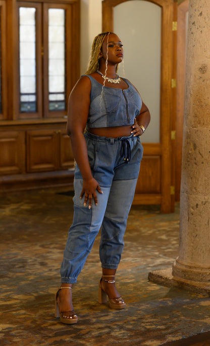 Blocked Denim Crop Set