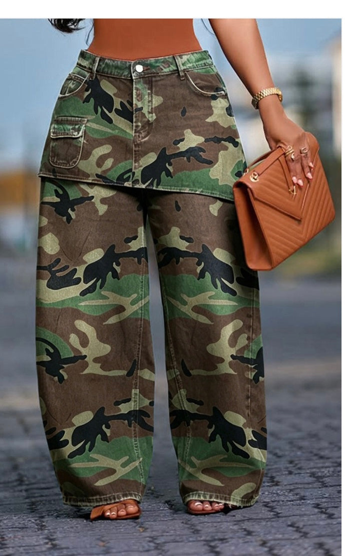 Not A Skirt Illusion Camo Pants