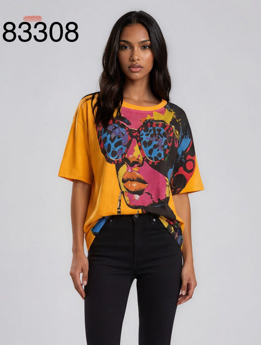 Ladies Face in Bling Tee