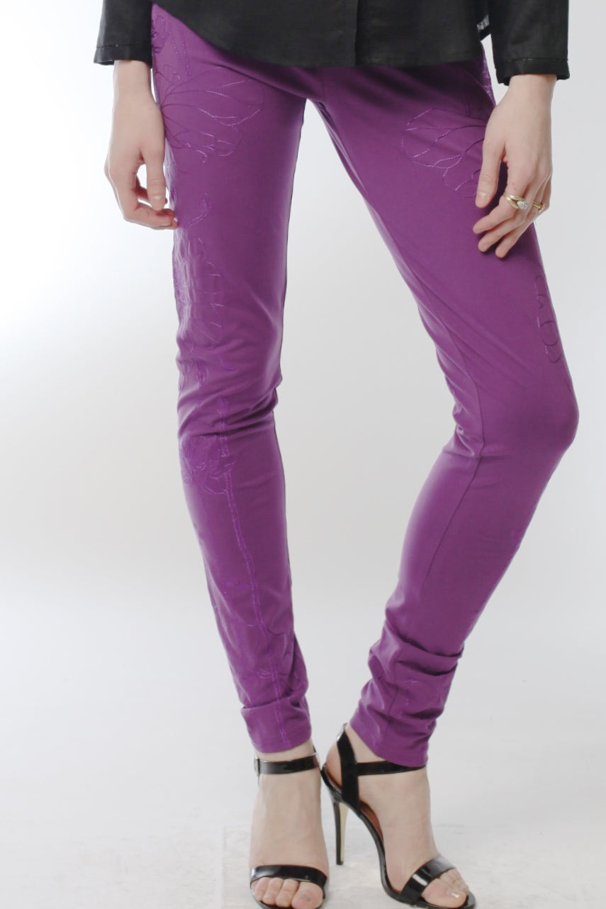 Purple Pleaser Embroidered Legging